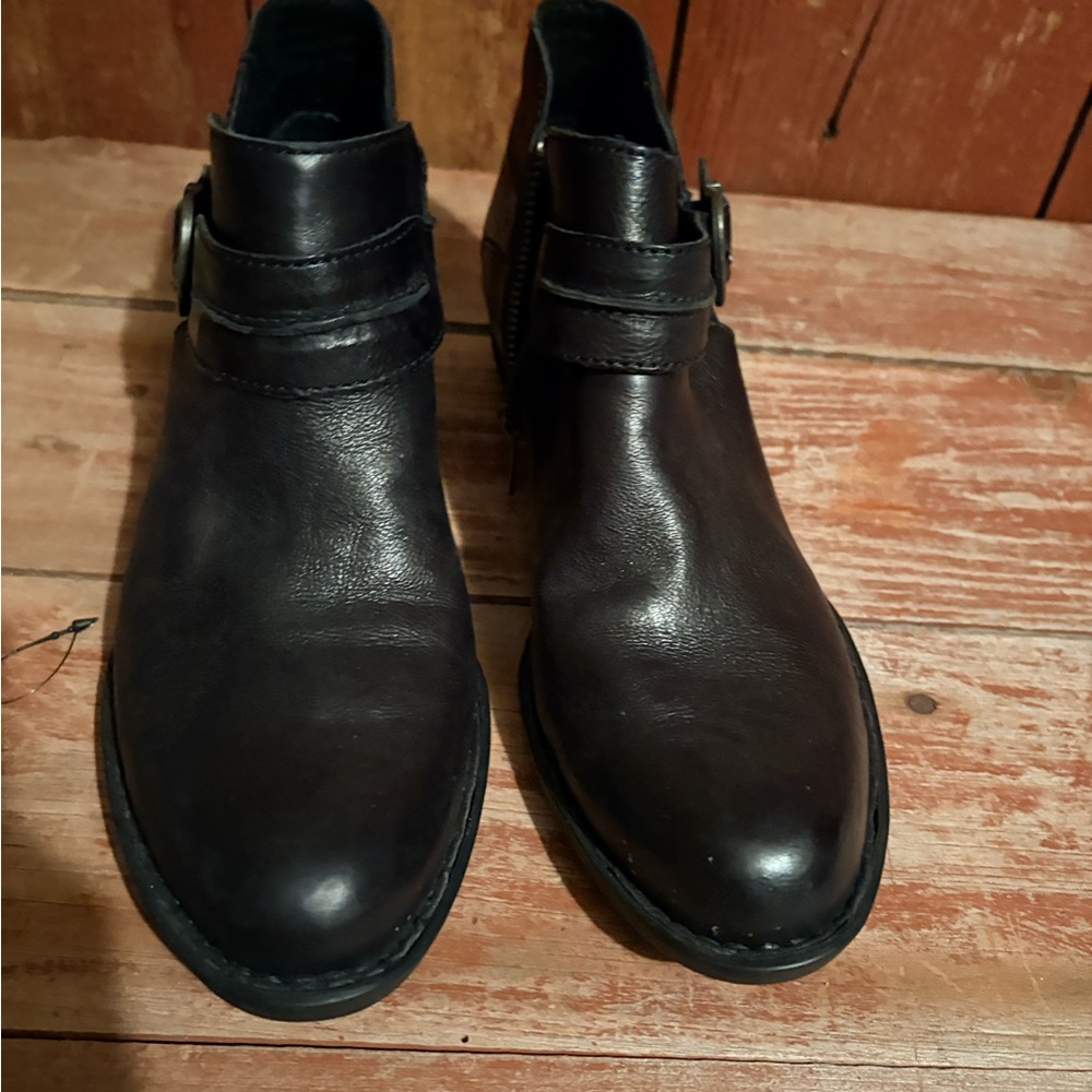Born Black Leather Ankle Boots with Buckle